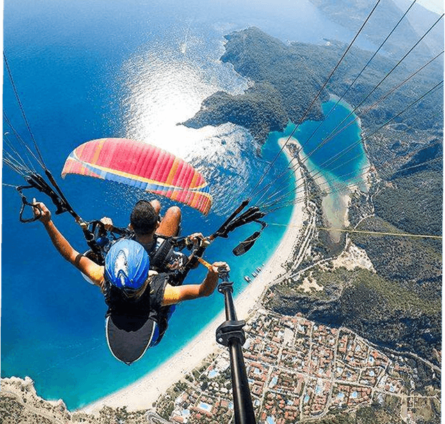 Paragliding over coastal area